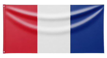French flag PNG isolated on transparent background, tricolor banner with red white and blue stripes for national holiday and patriotic design