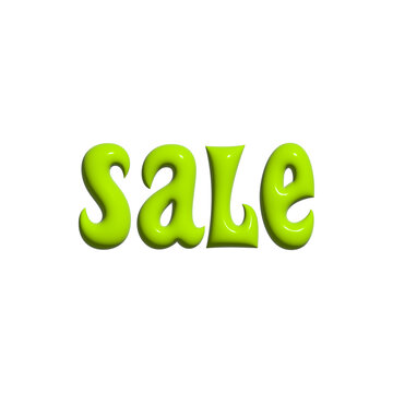Sale word in lime green 3d glossy bubble font isolated on transparent background