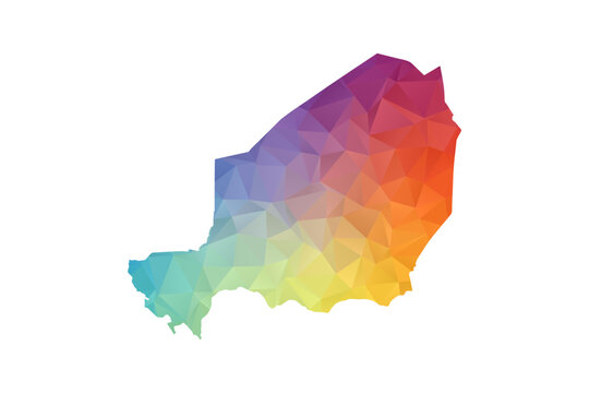 Niger Map - Polygon Style Vector Illustration in Rainbow Gradient, Low Poly Multicolor Geometric Design, Isolated on White Background, Suitable for Reports, and Creative Projects.