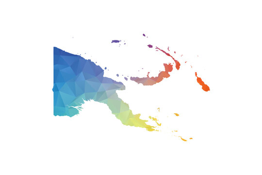 Papua New Guinea Map - Polygon Style Vector Illustration in Rainbow Gradient, Low Poly Multicolor Geometric Design, Isolated on White Background, Suitable for Reports, and Creative Projects.