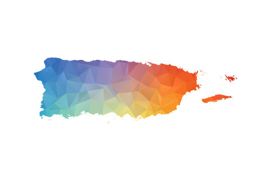Puerto Rico Map - Polygon Style Vector Illustration in Rainbow Gradient, Low Poly Multicolor Geometric Design, Isolated on White Background, Suitable for Reports, and Creative Projects.