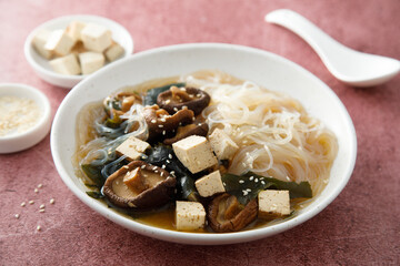 Miso soup with mushrooms and tofu