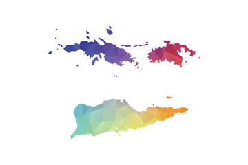 Obraz premium U.S. Virgin Islands Map - Polygon Style Vector Illustration in Rainbow Gradient, Low Poly Multicolor Geometric Design, Isolated on White Background, Suitable for Reports, and Creative Projects.