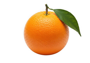 Fresh and vibrant orange fruit with a green leaf isolated on transparent background