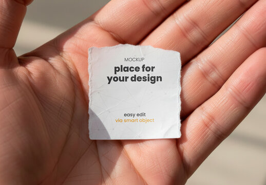 Square Piece of Paper on Hand Mockup