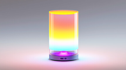 Modern RGB Gradient Ambient Lamp Cylinder on Minimal Background
