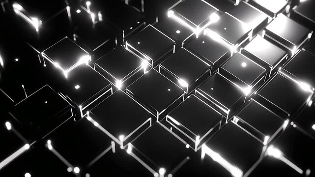 Shining metallic grid pattern with reflective surfaces and bright highlights.