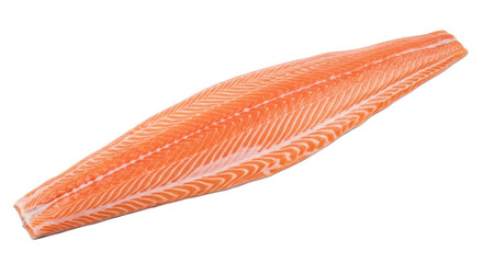 Fresh salmon fillet isolated PNG, raw fish cut without skin on transparent background, healthy food ingredient for cooking and culinary use