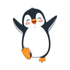 Obraz premium Cute Penguin Character Jumping Happily Flat Vector Illustration