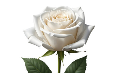 Elegant single white rose blossom against a stark white background