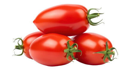 Pile of fresh plum tomatoes PNG isolated on transparent background, red ripe vegetables for healthy eating and cooking
