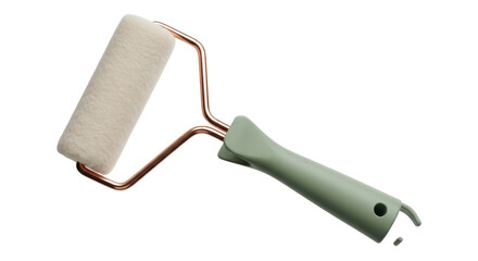 Paint roller with green handle isolated PNG, painting tool for home improvement and DIY projects on transparent background