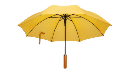 Bright yellow umbrella isolated PNG, open parasol for rain protection on transparent background, weather accessory for outdoor use © GODSTOX