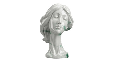 Elegant jade bust of a woman with closed eyes isolated PNG, serene sculpture for spiritual and artistic projects