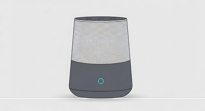 Modern smart speaker on white background.