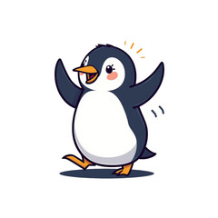 Obraz premium Cute Penguin Character Jumping Happily Flat Vector Illustration