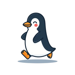 Obraz premium Cute Penguin Character Jumping Happily Flat Vector Illustration