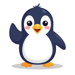 Obraz premium Cute Penguin Character Waving Hand Flat Vector Illustration