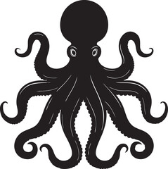Black Octopus Vector Illustration Isolated on Transparent Background