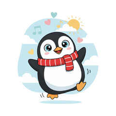 Obraz premium Cute Penguin Character Waving Hand Flat Vector Illustration