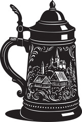 Black Vector Illustration of German Beer Stein  Isolated on White Background