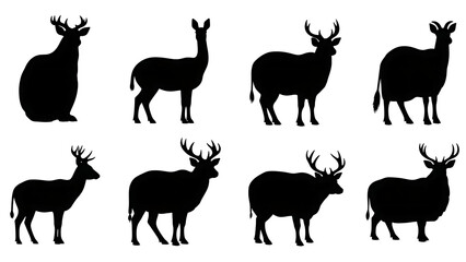 Fototapeta premium Collection of deer silhouettes isolated on transparent background