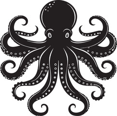 Black Octopus Vector Illustration Isolated on Transparent Background