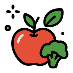 Colorful vector illustration of apple and broccoli with abstract elements