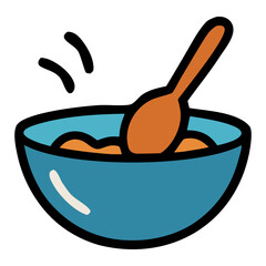 Colorful cartoon bowl with spoon in flat style
