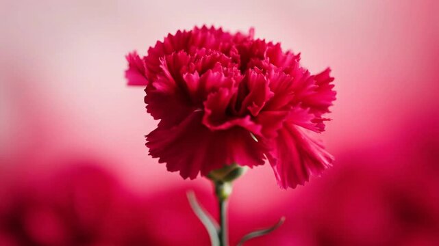 Vibrant red carnation flower in bloom with soft pink background.