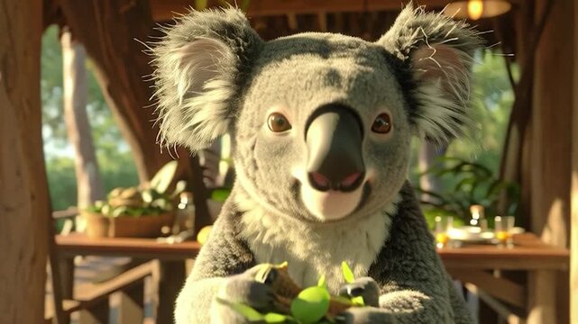 Koala Eating Fresh Vegetables in Forest Setting.