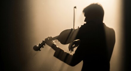 Fototapeta premium Silhouette Musician Playing Violin in Spotlight.