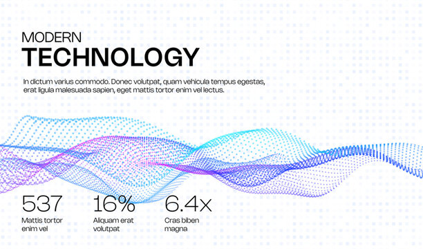 AI technology abstract white background with vector waves of flowing blue and purple particles, curvy lines of dots in motion, technology and science theme