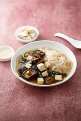 Miso soup with mushrooms and tofu