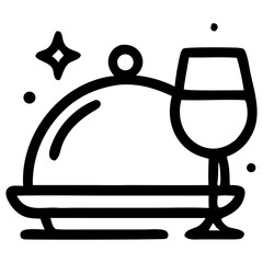 Line art of covered dish with wine glass for dining theme