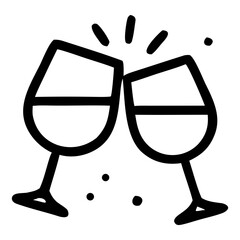 Minimalist line art of two clinking wine glasses celebrating