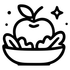 Minimalist line art of apple and leaves in a bowl