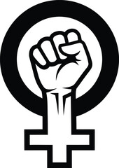 Fototapeta premium Feminist symbol with raised fist for women empowerment or protest isolated on checkered background