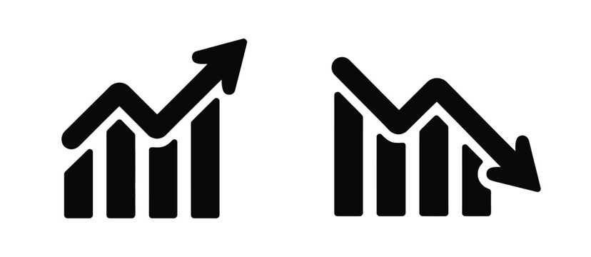 Growing and declining graph, business chart icons, profit increase and loss decrease symbols, vector illustration for top ranked business analytics visuals, startup presentations, investment reports, 