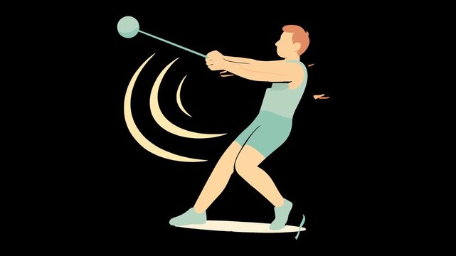 Hammer thrower athlete in action with curved motion lines