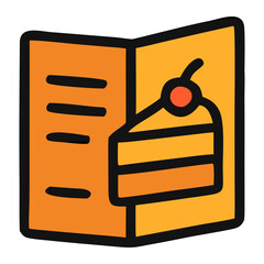 Colorful dessert menu icon with cake slice and cherry illustration