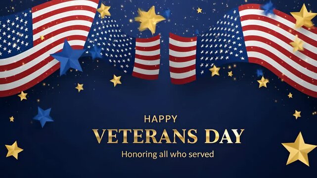 Patriotic Veterans Day Celebration with American Flags Stars and Fireworks Display Honoring 4K Ai HD high quality video.