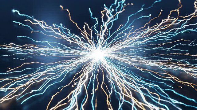 Energy stream burst with dynamic light and particle effects on dark background