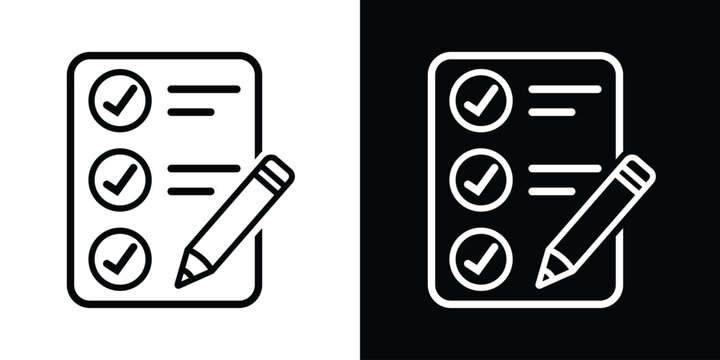 Checklist with pencil icon. Creative vector illustration showing a completed form with checkmarks. Ideal for education, test-taking, feedback, registration, and survey concepts.
