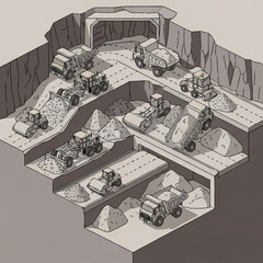 Underground Mine with Heavy Machinery and Rock Extraction. © Bunga
