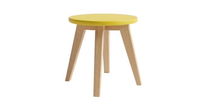 Yellow round stool PNG isolated on transparent background, modern wooden seat furniture for home decor and interior design projects
