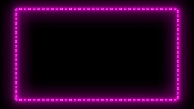abstract glowing neon rectangle border frame. Square rectangle picture frame, square two moving neon lights overlay 4K graphic animation video.