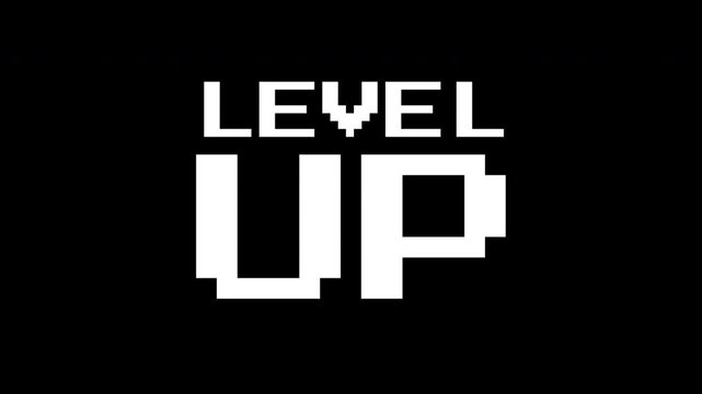 Level up pixel white font, ideal for gaming content, educational materials, and motivational designs, adding a retro touch.