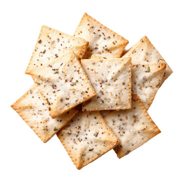 A pile of square crackers with herbs and spices Isolated Transparent Background, PNG