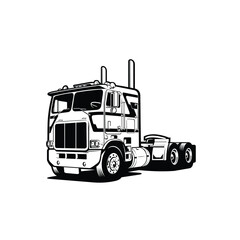 Cabover semi truck 18 wheeler monochrome vector isolated in white background